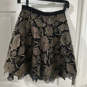 Anthropologie Black Skirt with Gold Floral Embroidery